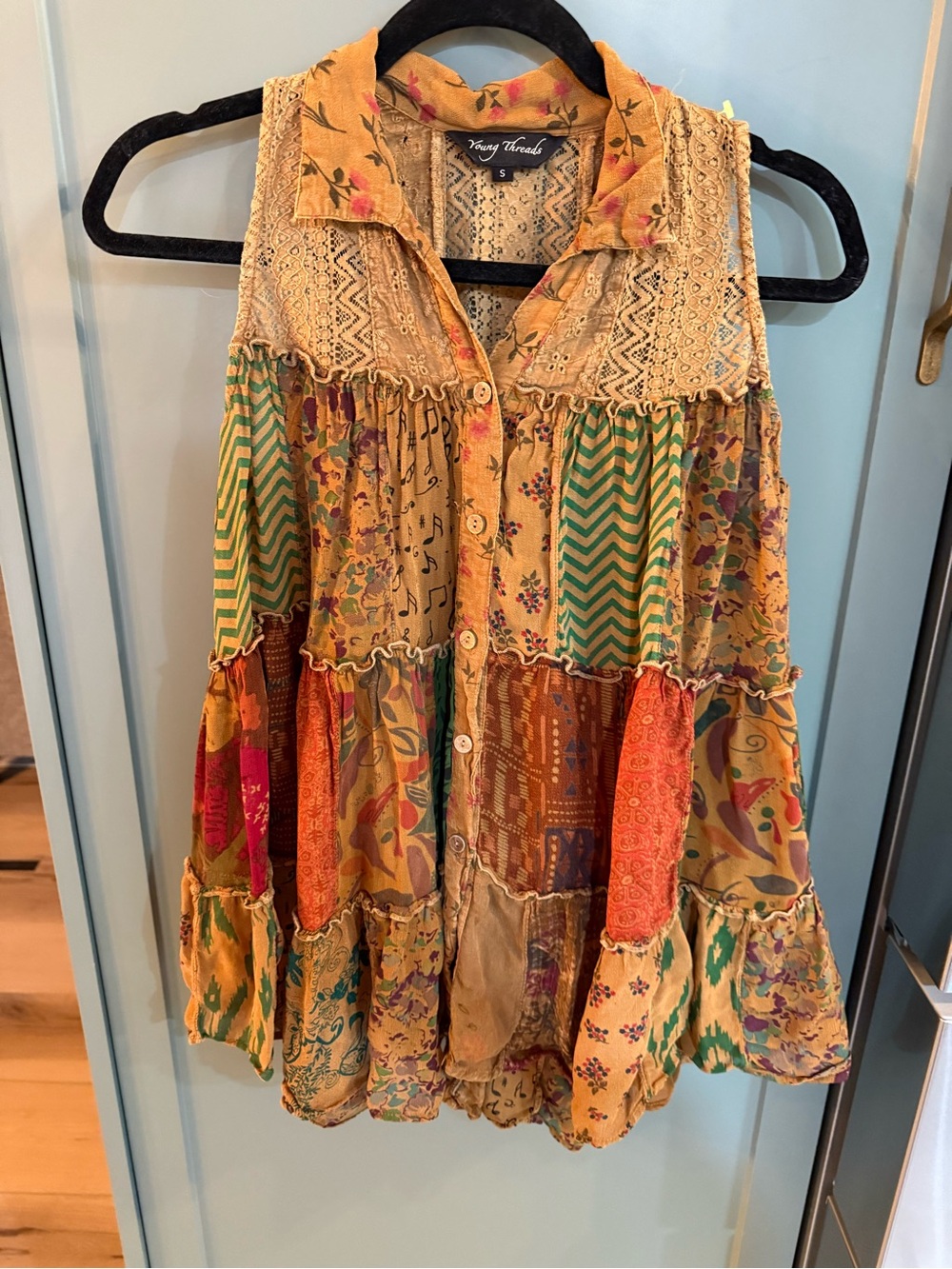 Vintage Young Threads Free People-Inspired Patchwork Sleeveless Top